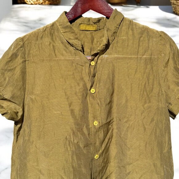 CP Shades Green Cotton Silk Button Down Top Blouse Size Medium Short Sleeves - Picture 10 of 10